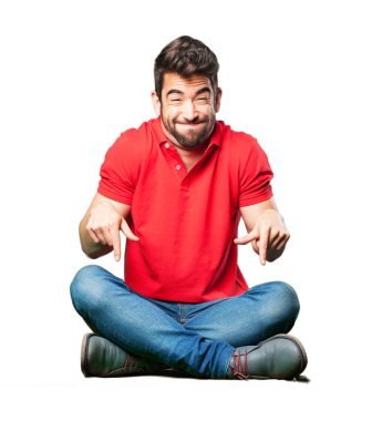 adam oturma aşağı beyaz arka plan üzerinde izole işaret