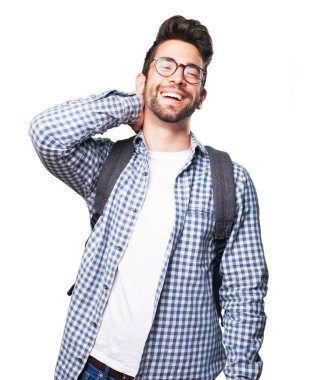 izole üzerinde beyaz arka plan gülen öğrenci adam