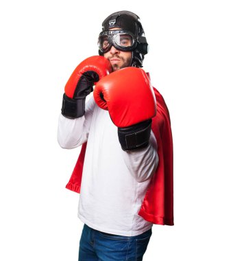 süper kahraman boks beyaz arka plan üzerinde izole eldivenler