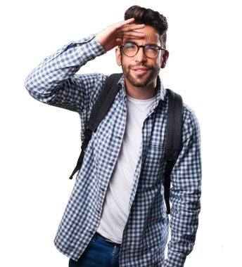 Genç adam çok izole üzerinde beyaz arka plan arıyorum