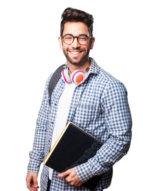 Beyaz arka plan üzerinde izole bir kitap öğrenci adam