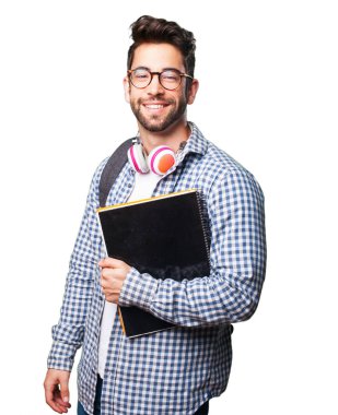 Beyaz arka plan üzerinde izole bir kitap öğrenci adam