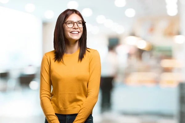 Young Pretty Woman Laughing Having Fun Being Relaxed Cheerful Feels — Stock Photo, Image