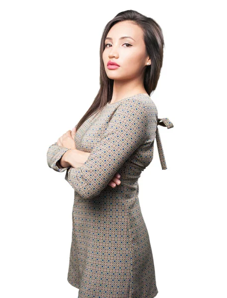 Азіатська Жінка Позує Ізольовано Білому Тлі — стокове фото