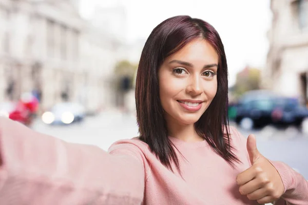Young Pretty Woman Smiling Happy Taking Selfie Holding Camera Excited — Stock Photo, Image