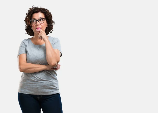 Middle Aged Woman Doubting Confused Thinking Idea Worried Something — Stock Photo, Image