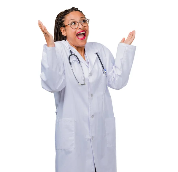 Portrait Young Black Doctor Woman Laughing Having Fun Being Relaxed — Stock Photo, Image