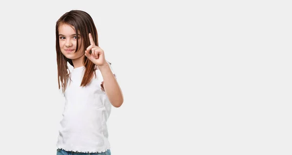Full Body Little Girl Showing Number One Symbol Counting Concept — Stock Photo, Image