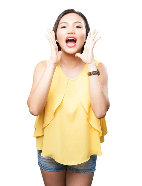 Asian Woman Shouting Isolated White Background — Stock Photo, Image