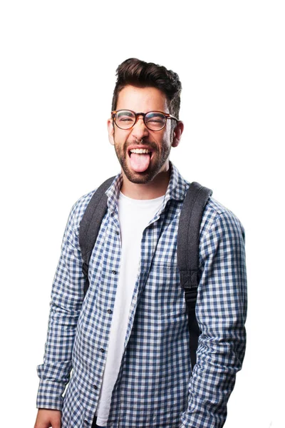 Junger Mann Zeigt Zunge Isoliert Auf Weißem Hintergrund — Stockfoto