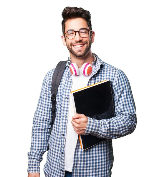 Estudante Homem Segurando Livro Isolado Fundo Branco — Fotografia de Stock