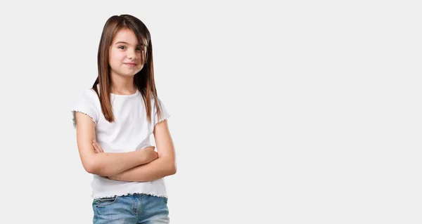 Full Body Little Girl Crossing His Arms Smiling Happy Being — Stock Photo, Image