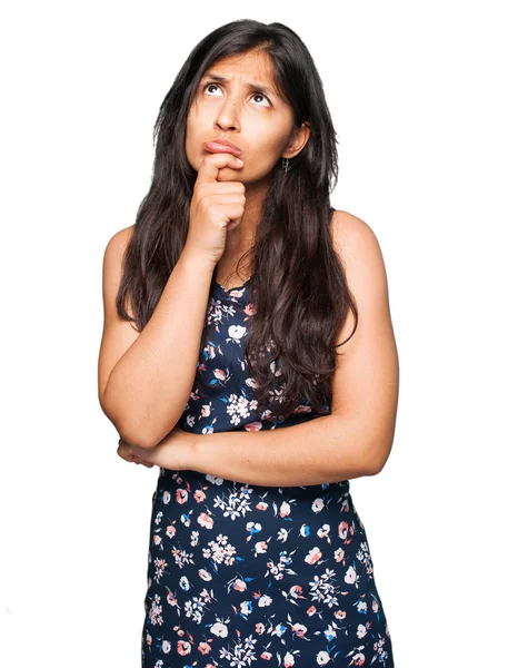 Latin Woman Thinking Isolated White Background — Stock Photo, Image