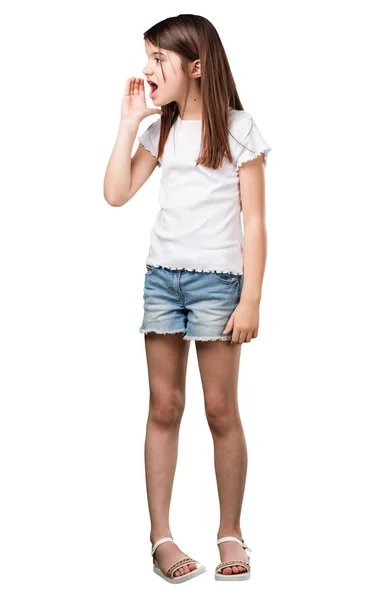 Teljes Test Kis Lány Sikoltozik Dühös Kifejezés Őrület Mentális Instabilitás — Stock Fotó
