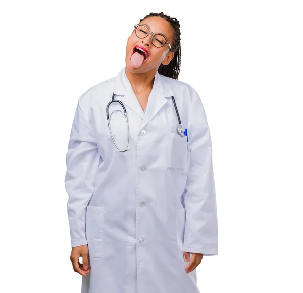 Portrait Young Black Doctor Woman Expression Confidence Emotion Fun Friendly — Stock Photo, Image