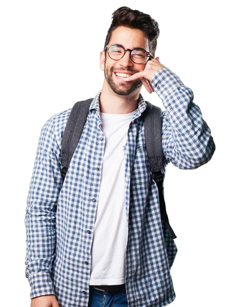 Joven Llamando Aislado Sobre Fondo Blanco — Foto de Stock