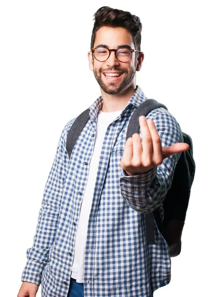 Jonge Man Belt Iemand Geïsoleerd Witte Achtergrond — Stockfoto