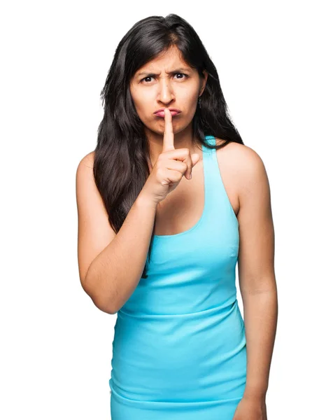 Mujer Latina Haciendo Gesto Silencio — Foto de Stock