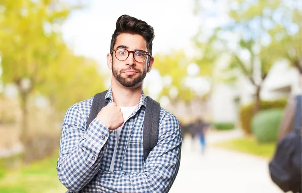 Student Man Pointing Him Outdoors — Stock Photo, Image