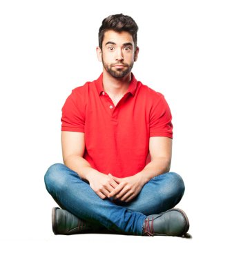 izole üzerinde beyaz arka plan oturan endişeli adam