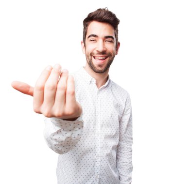 izole üzerinde beyaz arka plan gelmek davet adam