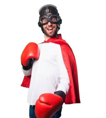süper kahraman boks beyaz arka plan üzerinde izole eldivenler