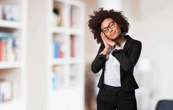 Business Noir Femme Dormir Sélectif Focus — Photo