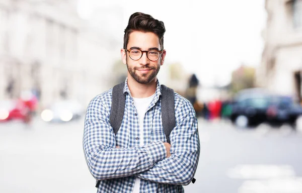 Student Man Die Lacht Camera Kijken — Stockfoto