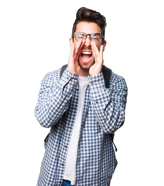 izole üzerinde beyaz arka plan bağırarak öğrenci adam