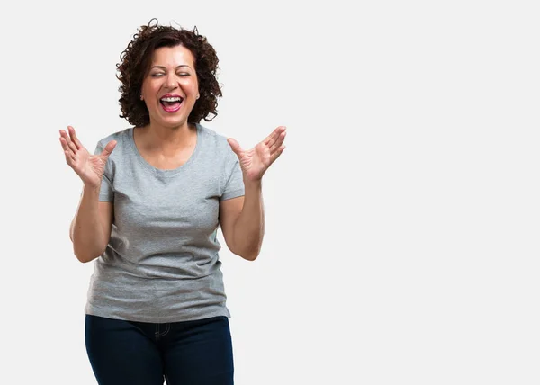 Middle Aged Woman Laughing Having Fun Being Relaxed Cheerful Feels — Stock Photo, Image