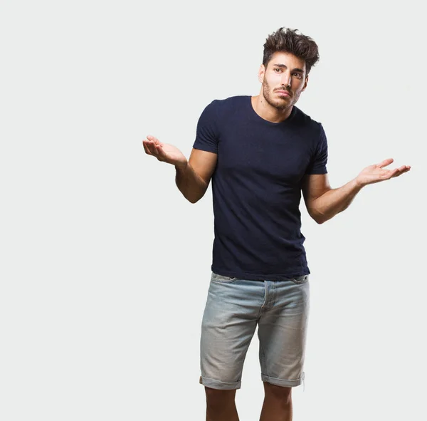 Young Handsome Man Standing Doubting Shrugging Shoulders Concept Indecision Insecurity — Stock Photo, Image