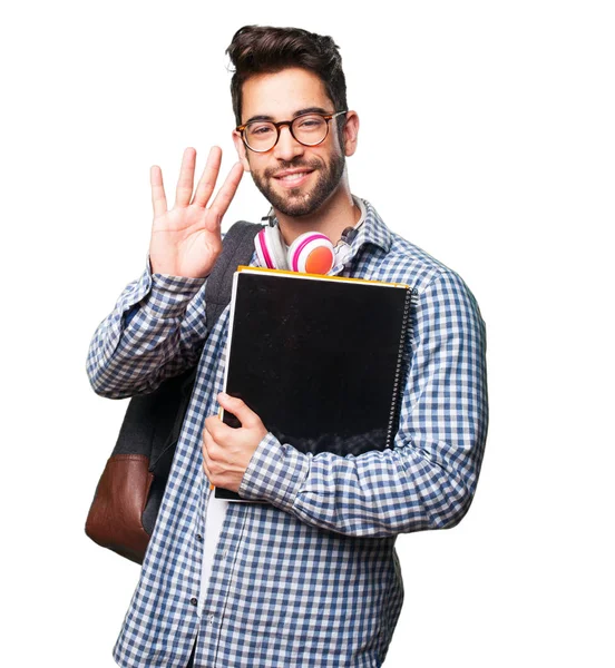 Studente Uomo Possesso Libro Isolato Sfondo Bianco — Foto Stock