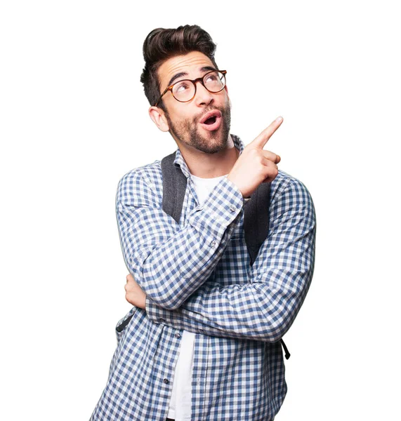 Student Man Pointing Space Isolated White Background — Stock Photo, Image