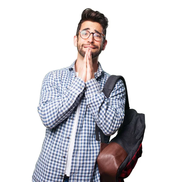 izole üzerinde beyaz arka plan dua öğrenci adam