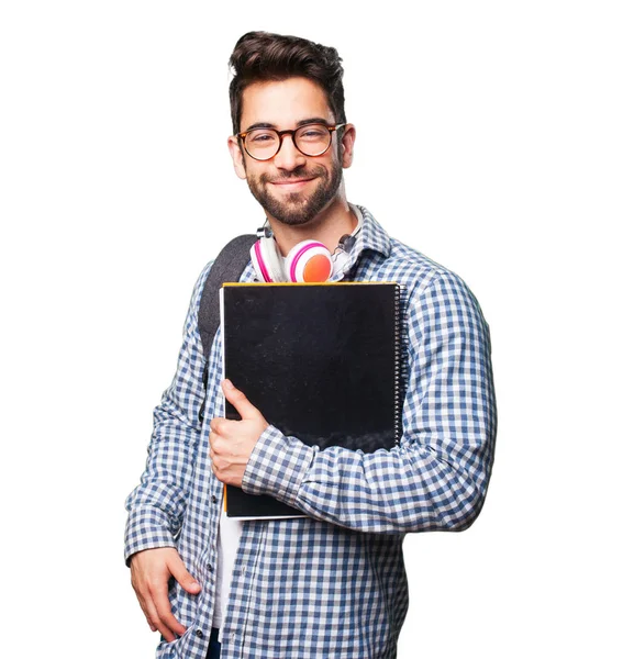 Student Man Met Een Boek Geïsoleerd Witte Achtergrond — Stockfoto