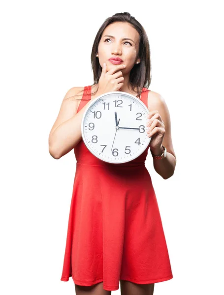 Asian Woman Holding Clock — Stock Photo, Image