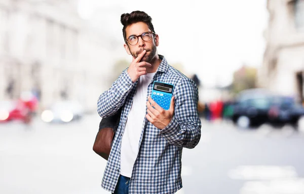 Student Man Holding Calculator — Stock Photo, Image