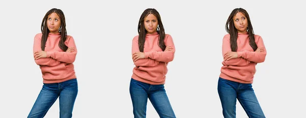 Set Fitness Young Black Woman Very Angry Upset Gray Background — Stock Photo, Image