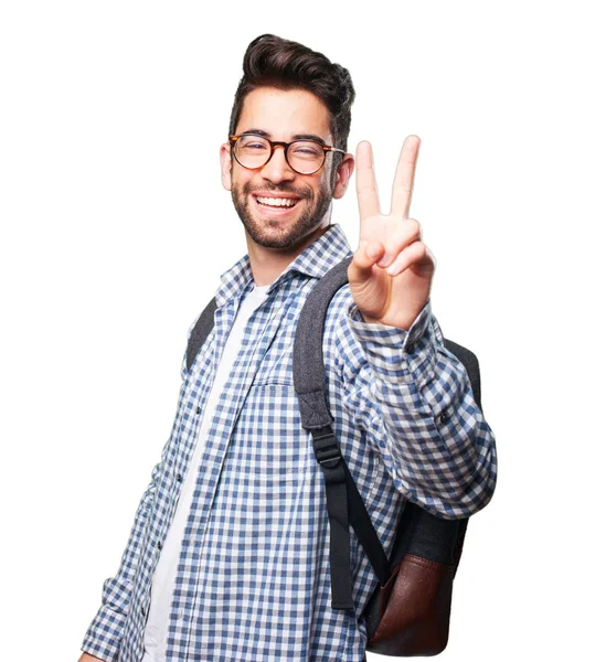 Student Mann Macht Geste Nummer Zwei Isoliert Auf Weißem Hintergrund — Stockfoto