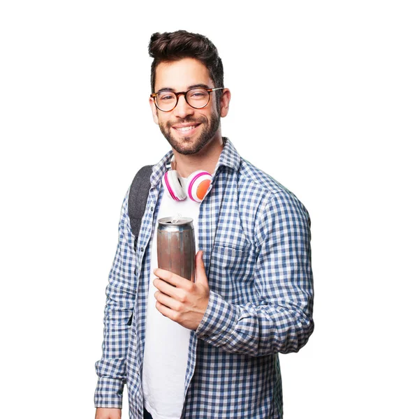 Student Man Holding Beer Isolated White Background — Stock Photo, Image