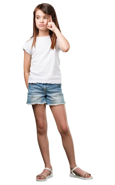 Full Body Little Girl Thinking Looking Confused Idea Would Trying — Stock Photo, Image
