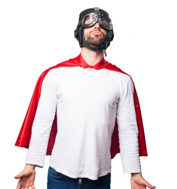 süper kahraman üzerinde izole beyaz arka plan düşünüyorum