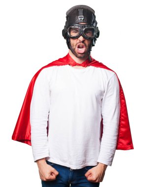 Beyaz arka plan üzerinde izole kızgın süper kahraman