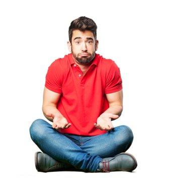 izole üzerinde beyaz arka plan oturan endişeli adam