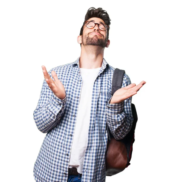 Student Man Praying Isolated White Background — Stock Photo, Image