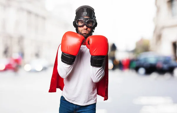 Super Hjälte Med Boxning Handskar — Stockfoto