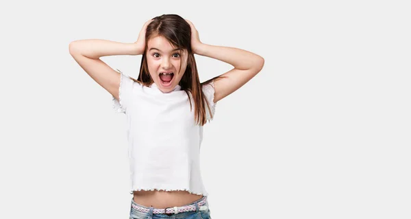 Full Body Little Girl Surprised Shocked Looking Wide Eyes Excited — Stock Photo, Image