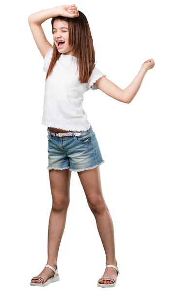 Tam Vücut Küçük Kız Müzik Dans Having Fun Taşıma Bağırarak — Stok fotoğraf