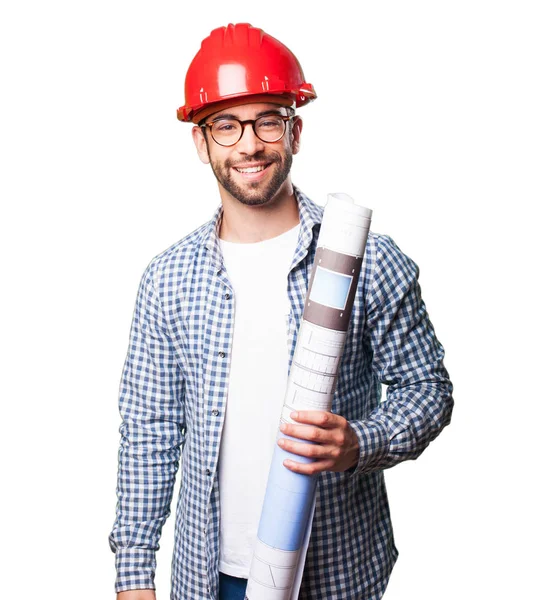 Architect Man Smiling Isolated White Background — Stock Photo, Image