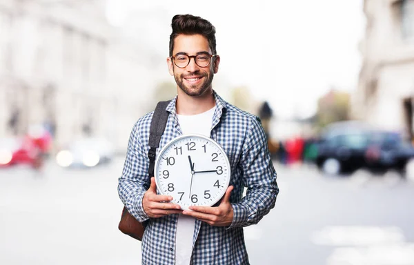 Student Hält Eine Uhr — Stockfoto